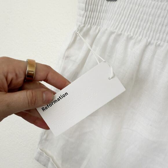 [Reformation] White Mila 100% Linen Pull-On Elastic Waist Shorts NWT Size XL - Picture 10 of 12